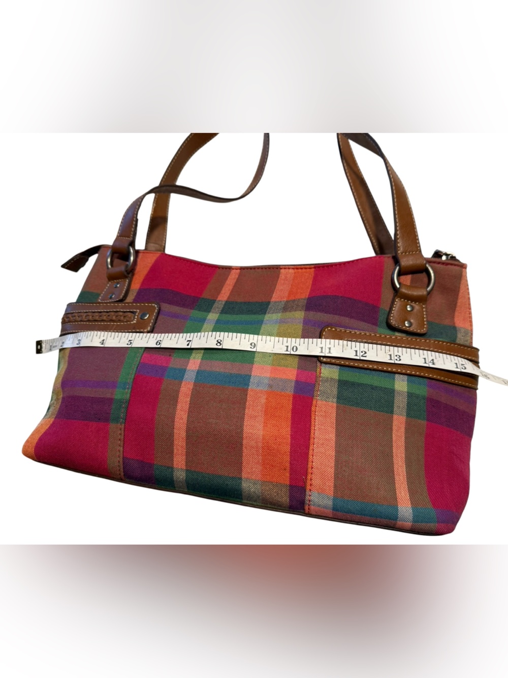Madison Studio Plaid Multicolor Shoulder Bag with Faux Leather Trim - Picture 6 of 14